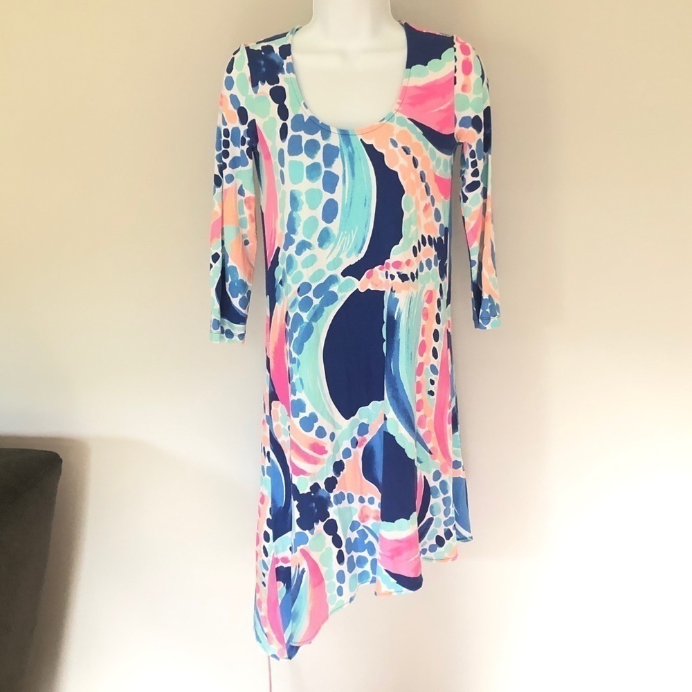 Lilly Pulitzer Ariana pink and blue seashell Asymmetric dress size XS - Picture 2 of 7